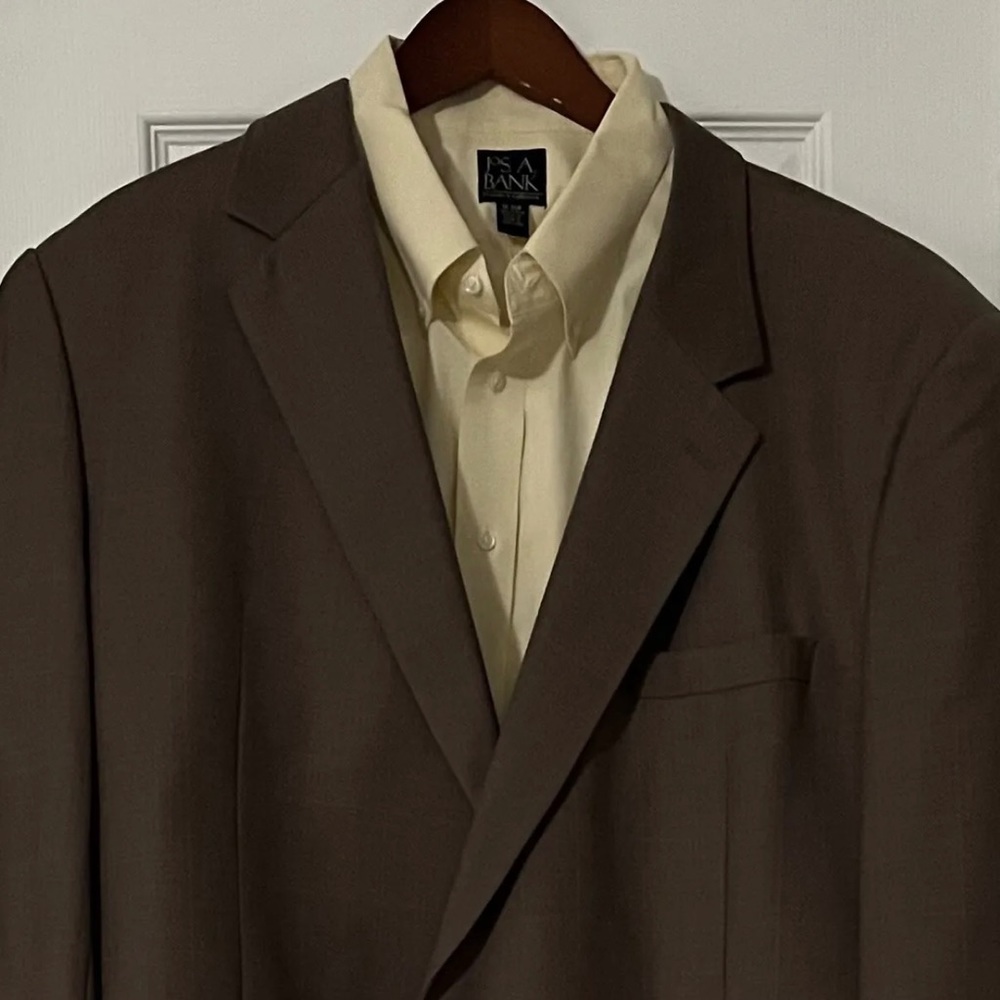 JOSEPH A. BANK MEN’S TAUPE & CHAMPAGNE WINDOW PANE WOOL & CASHMERE SPORT COAT/PO